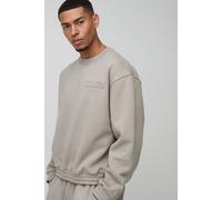 Mens Beige Oversized Boxy Heavyweight 3D Print Pocket Sweatshirt, Beige M