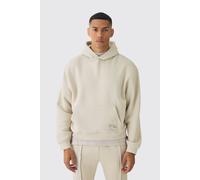 Mens Beige Oversized Boxy Over The Head Hoodie With Woven Branding, Beige XL