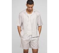 Mens Beige Oversized Half Sleeve Grecian Printed Satin Shirt & Short Set, Beige XL