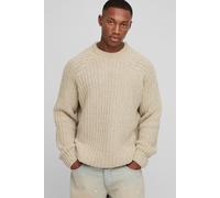 Mens Beige Oversized Raglan Detail Boucle Knit Jumper, Beige M