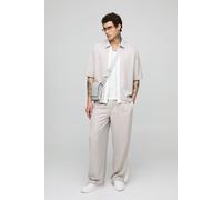 Mens Beige Oversized Soft Twill Short Sleeve Shirt & Wide Leg Trouser Set, Beige L