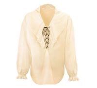 Mens Beige Pirate Renaissance Shirt Fancy Dress Costume