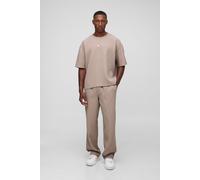 Mens Beige Pleated Oversized Boxy T-shirt & Trouser Set, Beige M