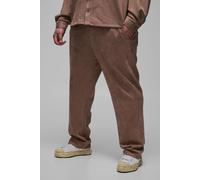 Mens Beige Plus Faux Suede Relaxed Fit Drawcord Pin Tuck Trousers, Beige XXXXXL