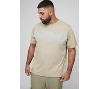 Mens Beige Plus Limited Edition Print Spay Wash Regular Fit T-Shirt, Beige 4XL
