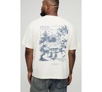 Mens Beige Plus Oversized Landscape Japan Print T-Shirt, Beige 2XL