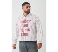 Mens Beige Plus Oversized Stripe Front Graphic Boxy Long Sleeve Shirt, Beige XXL