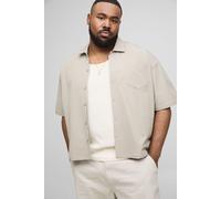 Mens Beige Plus Technical Stretch Short Sleeve Boxy Oversized Shirt, Beige 3XL