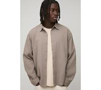 Mens Beige Regular Fit Textured Pleat Collared Shirt, Beige XL