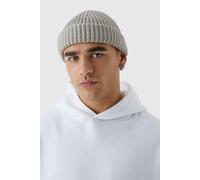 Mens Beige Ribbed Micro Beanie, Beige ONE SIZE