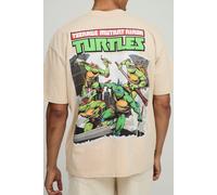 Mens Beige Sand Oversized Extended Neck Teenage Mutant Ninja Turtles License Printed T-Shirt, Beige XS