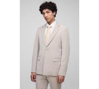 Mens Beige Slim Fit Herringbone Suit Blazer, Beige XS