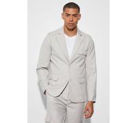 Mens Beige Slim Single Breasted Cargo Suit Jacket, Beige 34