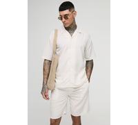Mens Beige Tall Oversized Linen Look Shirt & Short Set, Beige M
