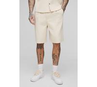Mens Beige Tall Technical Pleated Relaxed Fit Shorts, Beige XL