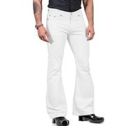 Men's Bell Bottom Jeans Casual Stretch Classic Retro Denim Pants 70s Outfits Vintage Flare Disco Pants with Pockets, White, Large