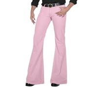 Mens Bell Bottom Pants 70S 1960S Dress Up Slim Flare Trousers Wide Leg Festivals Trouser Vintage Stretch Party Pant Solid Color Sweatpants Bootcut Activewear for Theme Parties Outdoor Pink