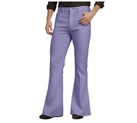 Mens Bell Bottom Pants 70s，Disco Flared Pants Fit 60s 70s Outfits for Men Mens Bell Bottom Vintage Slim Fit Retro Flared Trousers Flared Bootcut Yoga Palazzo Pants Bellbottoms 1960s (A1-Purple, S)