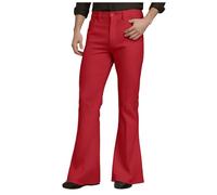 Mens Bell Bottom Pants 70s，Disco Flared Pants Fit 60s 70s Outfits for Men Mens Bell Bottom Vintage Slim Fit Retro Flared Trousers Flared Bootcut Yoga Palazzo Pants Bellbottoms 1960s Dress (A1-Red, M)