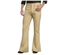 Mens Bell Bottom Pants 70s，Disco Flared Pants Fit 60s 70s Outfits for Men Mens Bell Bottom Vintage Slim Fit Retro Flared Trousers Flared Bootcut Yoga Palazzo Pants Bellbottoms 1960s (A1-Khaki, L)