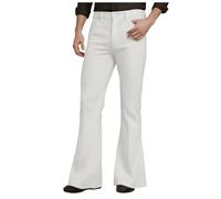 Mens Bell Bottom Pants 70s，Disco Flared Pants Fit 60s 70s Outfits for Men Mens Bell Bottom Vintage Slim Fit Retro Flared Trousers Flared Bootcut Yoga Palazzo Pants Bellbottoms 1960s Dress (White, XL)