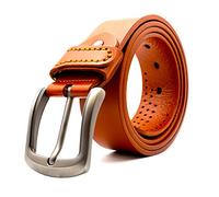 Mens Belt 100% Genuine Leather Belt for Men with Anti-scratched Buckle, Classy Mens Black Belts For Jeans And Dress (Tan, Large (36"-40"))
