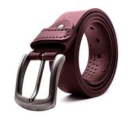 Mens Belt 100% Genuine Leather Belt for Men with Anti-scratched Buckle, Classy Mens Black Belts For Jeans And Dress (Wine Brown, Large (36"-40"))