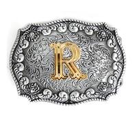 Mens Belt Buckles English Letter 3D Western Cowboy Alphabet Initial Belt Buckles for Men, R, One Size