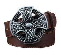 Men'S Belt Cross Celtic Knot Leather Waistband, Viking Casual Cowhide Leather Belt, Vintage Jeans Decorative Belt. (Brown,130 cm)
