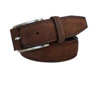 MENS BELT ITALIAN CONTRAST STITCH SUEDE BELT 35MM (SMALL 30-32 INCHES, BROWN WITH BLUE STITCH)