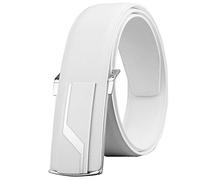 Men's Belt Plate Buckle Real Leather Black Golf White Korean Pearl Texture 42~50 Inch Suitable for Jeans and Stylish Slim Pants (white,110 cm)