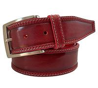 MENS BELT RED DOUBLE STITCHED 100% ITALIAN FULL GRAIN SINGLE SKIN HIDE LEATHER 40MM FORMAL CASUAL JEANS TROUSERS CHINOS SHORTS (MEDIUM 33-35 INCHES)