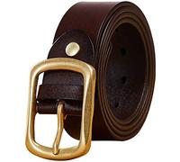 Men's Belt Solid Copper Buckle 105~125 Cm Real Cowhide Leather (no Interlayer) Jeans Black Dark Brown Birthday Gift Box Waist Width 3.7cm (dark brown,105 cm)