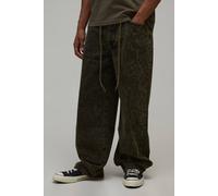 Men's Belted Acid Wash Relaxed Fit Jeans | Green | Size 32R | BOOHOOMAN