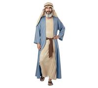 Mens Biblical Saint Joseph Costume Jesus Robe Sherherd Costume Staffs Headwrap Hat Waist Rope Set (A7-Blue, One Size)