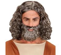 Mens Biblical Wig & Beard Grey Curly Moses Shepherd Nativity Fancy Dress