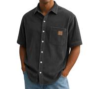 Mens Big and Tall Corduroy Shirts Vintage Stripled Textured Summer Beach Wedding Shirts Short Sleeve Lightweight Button Down Shacket Jackets Y2K Streetwear Black