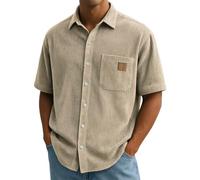 Mens Big and Tall Corduroy Shirts Vintage Stripled Textured Summer Beach Wedding Shirts Short Sleeve Lightweight Button Down Shacket Jackets Y2K Streetwear Khaki