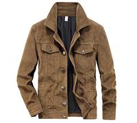 Men's Big and Tall Corduroy Trucker Jacket Vintage Button Down Lapel Winter Coat Comfy Casual Slim Long-Sleeve Shirts, UK Size Shipping 7 Days Khaki