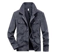 Men's Big and Tall Corduroy Trucker Jacket Vintage Button Down Lapel Winter Coat Comfy Casual Slim Long-Sleeve Shirts, UK Size Shipping 7 Days Gray