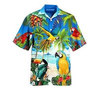 Mens Big and Tall Hawaiian Shirt Cute Parrot Casual Short Sleeve Button Down Shirts Aloha Shirt(Blue,XX-Large)