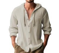 Men's Big and Tall Polo Shirts with Long Sleeve Hooded Shirt in Cotton and Linen Lightweight for Men, khaki, 4XL
