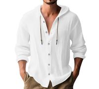 Men's Big and Tall Polo Shirts with Long Sleeve Hooded Shirt in Cotton and Linen Lightweight for Men, white, 5XL