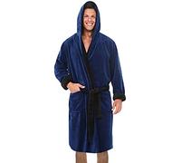 Mens Big and Tall Soft Plush Fleece Hooded Robe Shawl Collar Kimono Bathrobe Cozy Warm Flannel Fleece Sherpa Spa Robes House Coat Pajamas Sleepwear Blue