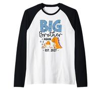 Mens Big Brother Again Est 2027 Second Time Big Brother Dinosaur Raglan Baseball Tee