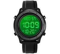 Mens Big Dial Digital Leather Watch Simple Large Display Countdown Alarm Stopwatch LED Backlight Business Multifunction Watches, Black, casual