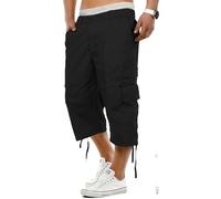 MENS BIG king size casual cool smart multi pocket cargo 3/4 shorts FULL FIT new 2xl 3XL 4xl 5xl 6xl (3XL 47-50 WAIST, BLACK)
