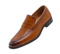 Mens Big Size Loafers Breathable Moccasins British Style Formal Casual Shoes Comfortable Office Wear Dress Shoes for Men Wide Width(Brown,8)