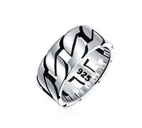 Men's Biker Jewelry Urban Wide Open Curb Chain Link Ring Band For Men Gothic Tribal Solid .925 Sterling Silver Handmade In Turkey