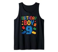 Mens Birthday Boy Building Blocks Brick Theme Party 9th Birthday Tank Top